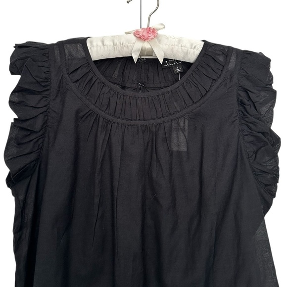NEW J. CREW Gathered ruffle-sleeve top in cotton-blend voile Black Size Small - Picture 6 of 9